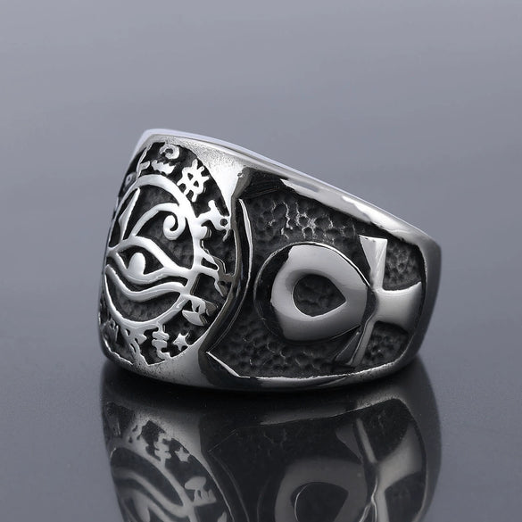 Wholesale Stainless Steel Ring With Cross And Eye Of Horus Pattern Polish Processing Unisex Personality Style
