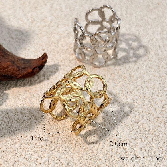 Wholesale Stainless Steel Ring With Exaggerated Geometric Circular Overlay Texture And Electroplating Unisex And Opening Adjustable