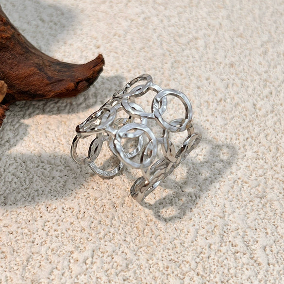 Wholesale Stainless Steel Ring With Exaggerated Geometric Circular Overlay Texture And Electroplating Unisex And Opening Adjustable