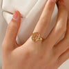 Wholesale Stainless Steel Ring With Exaggerated Hollow Portrait Design Geometric Style And 18K Gold Plating For Women