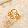 Wholesale Stainless Steel Ring With Exaggerated Hollow Portrait Design Geometric Style And 18K Gold Plating For Women