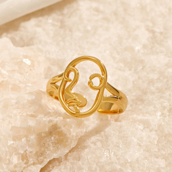 Wholesale Stainless Steel Ring With Exaggerated Hollow Portrait Design Geometric Style And 18K Gold Plating For Women