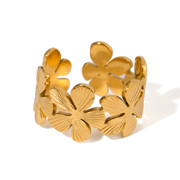 Wholesale Stainless Steel Ring With Five Petal Flower Design Electroplated Geometric Style For Women