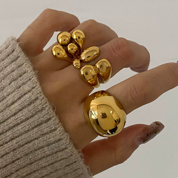 Wholesale Stainless Steel Ring With Geometric Design And Electroplating Treatment For Women