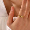 Wholesale Stainless Steel Ring With Geometric Pattern 18K Gold Plated For Ladies