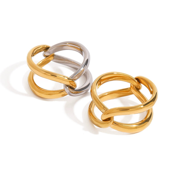 Wholesale Stainless Steel Ring With Gold And Silver Color Matching Geometric Pattern Electroplating Treatment French Retro Style