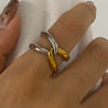 Wholesale Stainless Steel Ring With Gold And Silver Color Matching Geometric Pattern Electroplating Treatment French Retro Style