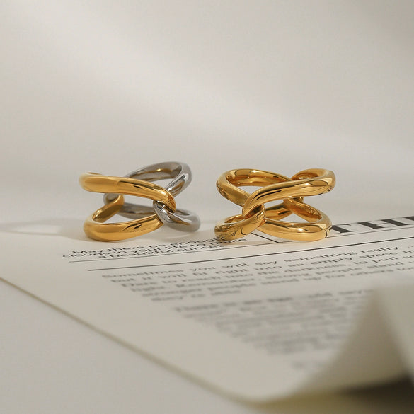 Wholesale Stainless Steel Ring With Gold And Silver Color Matching Geometric Pattern Electroplating Treatment French Retro Style