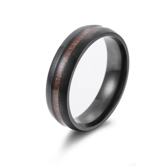 Wholesale Stainless Steel Ring With Inlaid Acacia Wood Grain Internal And External Curved Electroplated With Letters Numbers Text Pattern