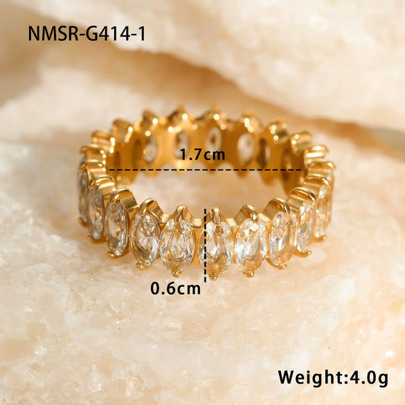 Wholesale Stainless Steel Ring With Inlaid Zircon In Geometric Pattern And Electroplating Light Luxury Style For Women