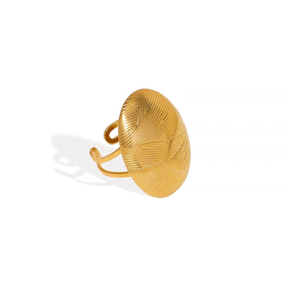 Wholesale Stainless Steel Ring With Oval Texture Hollow And Open Design Geometric Pattern Electroplated