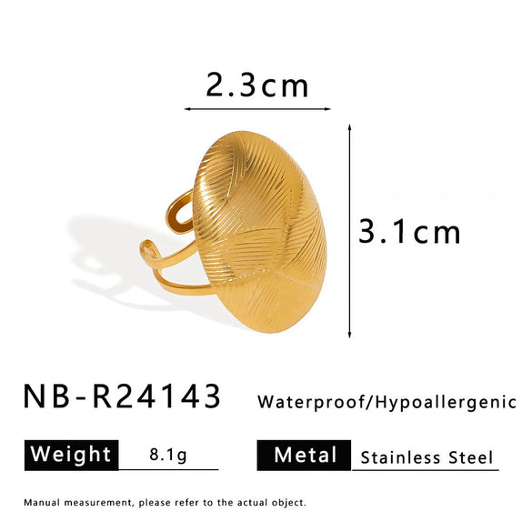 Wholesale Stainless Steel Ring With Oval Texture Hollow And Open Design Geometric Pattern Electroplated