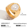 Wholesale Stainless Steel Ring With Pearl Hammered Texture Geometric Pattern 18K Gold Electroplated For Women
