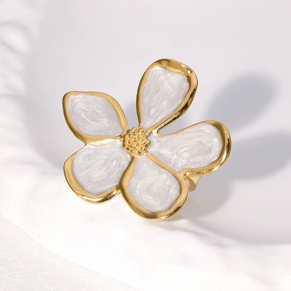 Wholesale Stainless Steel Ring With Retro Drip Glaze Fivepetal Flower Design For Women
