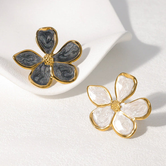 Wholesale Stainless Steel Ring With Retro Drip Glaze Fivepetal Flower Design For Women