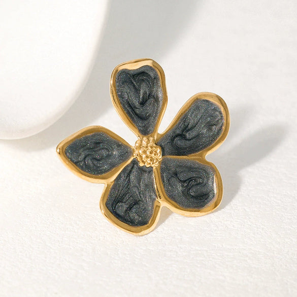 Wholesale Stainless Steel Ring With Retro Drip Glaze Fivepetal Flower Design For Women