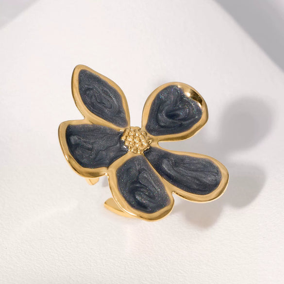 Wholesale Stainless Steel Ring With Retro Drip Glaze Fivepetal Flower Design For Women