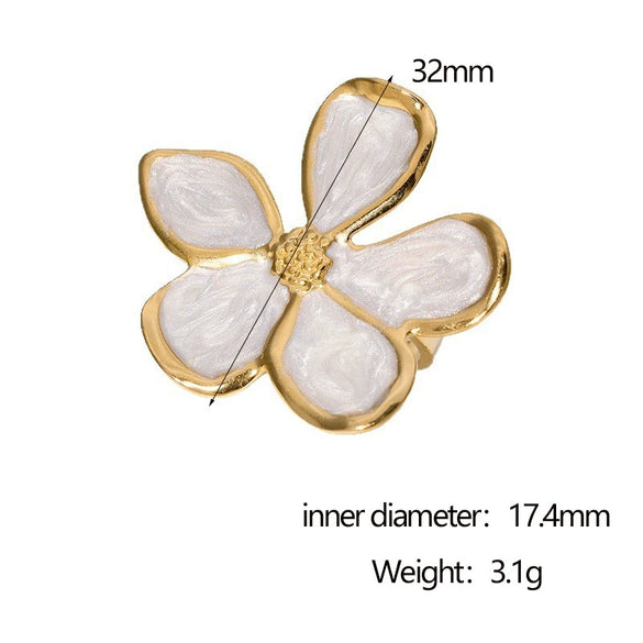 Wholesale Stainless Steel Ring With Retro Drip Glaze Fivepetal Flower Design For Women