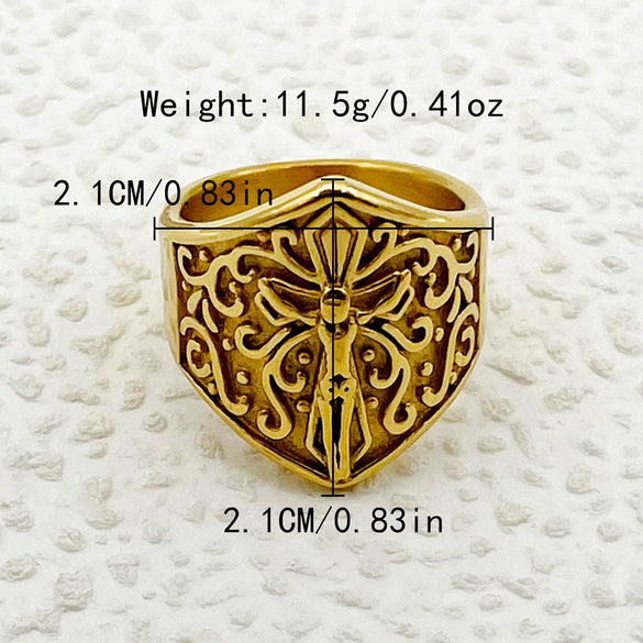 Wholesale Stainless Steel Ring With Snakeskin Pattern And Embossed Design French Retro Style Electroplated