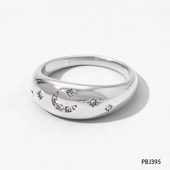 Wholesale Stainless Steel Ring With Star Moon Geometric Design Electroplated Jewelry For Women