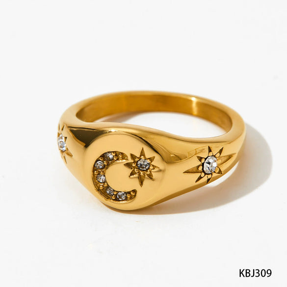 Wholesale Stainless Steel Ring With Star Moon Geometric Design Electroplated Jewelry For Women