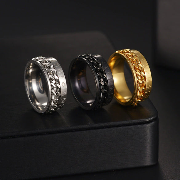 Wholesale Stainless Steel Ring With Viking Letter Rotating Design And Electroplating Treatment Unisex Style