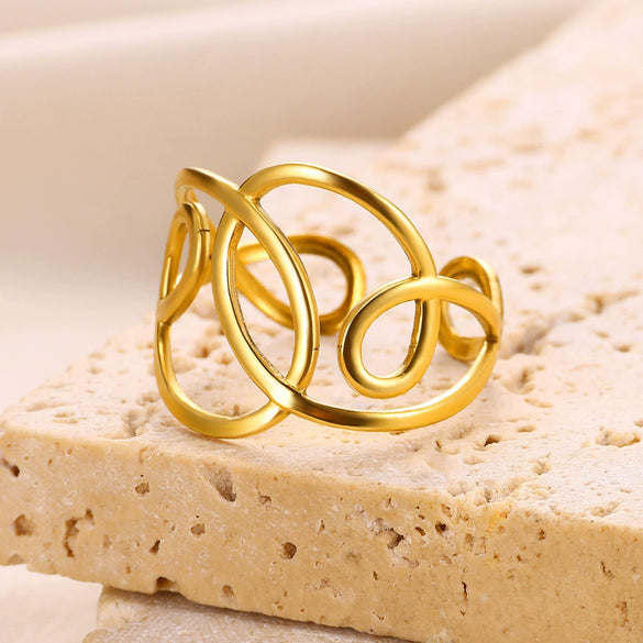 Wholesale Stainless Steel Ring With Water Drop And Geometric Asymmetrical Design Electroplated Stylish For Female