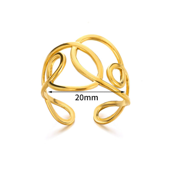 Wholesale Stainless Steel Ring With Water Drop And Geometric Asymmetrical Design Electroplated Stylish For Female