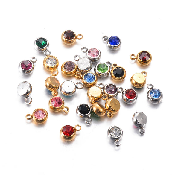 Wholesale Stainless Steel Round Birthstone Pendant Accessories With Electroplating