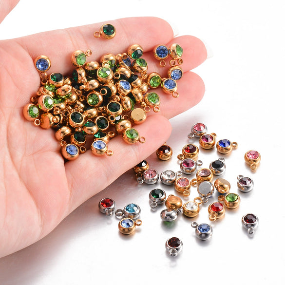 Wholesale Stainless Steel Round Birthstone Pendant Accessories With Electroplating
