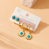 Wholesale Stainless Steel Round Blue Pine Stone Pendant Threepiece Set Of Earrings For Women Fashion Retro Style With Electroplating