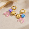 Wholesale Stainless Steel Round Earrings With Goldplated Star Moon Sun Pendant In Simple Style