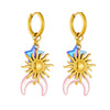 Wholesale Stainless Steel Round Earrings With Goldplated Star Moon Sun Pendant In Simple Style