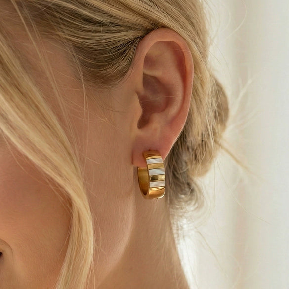 Wholesale Stainless Steel Round Geometric Earrings Inlaid With Shells And Natural Stones 18K Gold Plated For Women