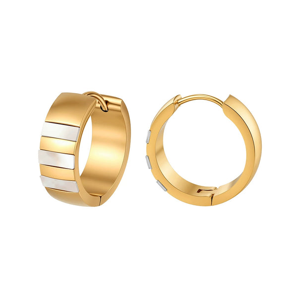 Wholesale Stainless Steel Round Geometric Earrings Inlaid With Shells And Natural Stones 18K Gold Plated For Women