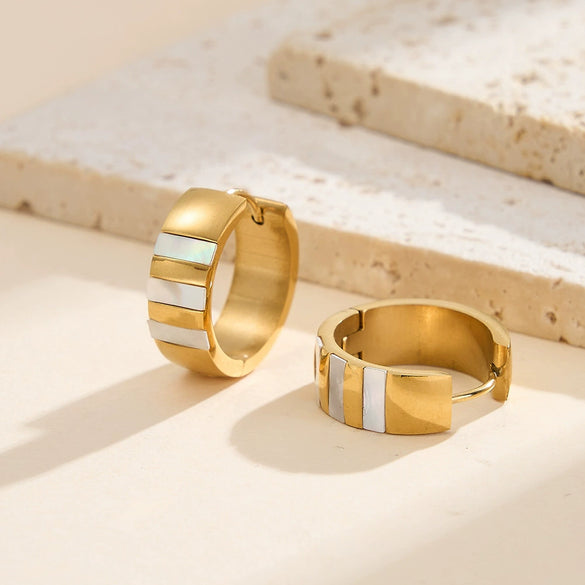 Wholesale Stainless Steel Round Geometric Earrings Inlaid With Shells And Natural Stones 18K Gold Plated For Women