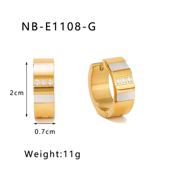 Wholesale Stainless Steel Round Geometric Earrings Inlaid With Zircon And Natural Stone 18K Vacuum Plated For Women Fashionable Simple Design Color Preserving