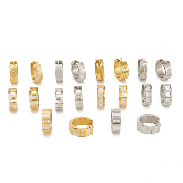 Wholesale Stainless Steel Round Geometric Earrings Inlaid With Zircon And Natural Stone 18K Vacuum Plated For Women Fashionable Simple Design Color Preserving