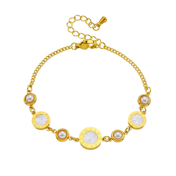 Wholesale Stainless Steel Round Pearl Spacer Accessories Chain Electroplated Fashion Women's Bracelet