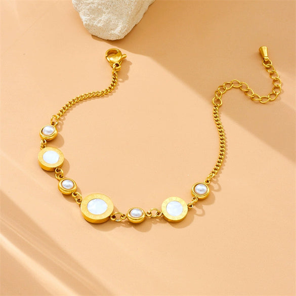 Wholesale Stainless Steel Round Pearl Spacer Accessories Chain Electroplated Fashion Women's Bracelet