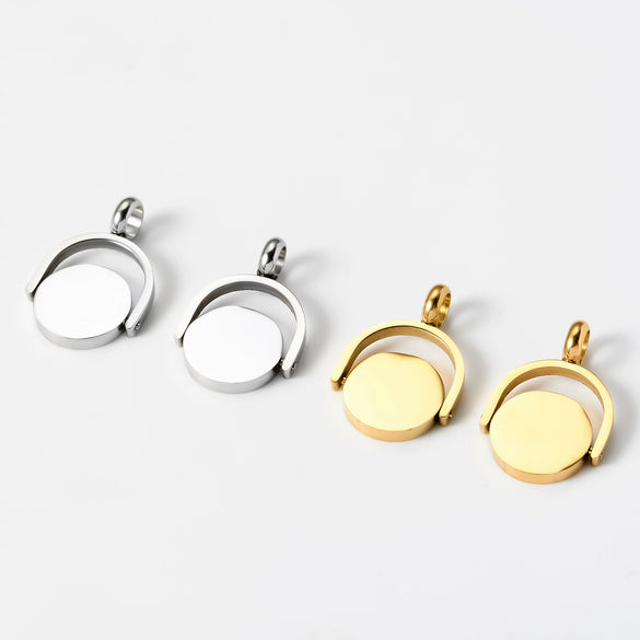 Wholesale Stainless Steel Round Rotatable Pendant And Earrings With Electroplating Treatment