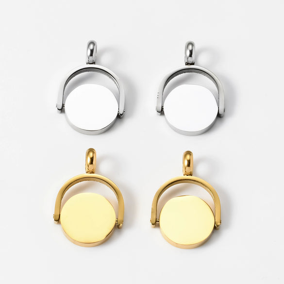 Wholesale Stainless Steel Round Rotatable Pendant And Earrings With Electroplating Treatment