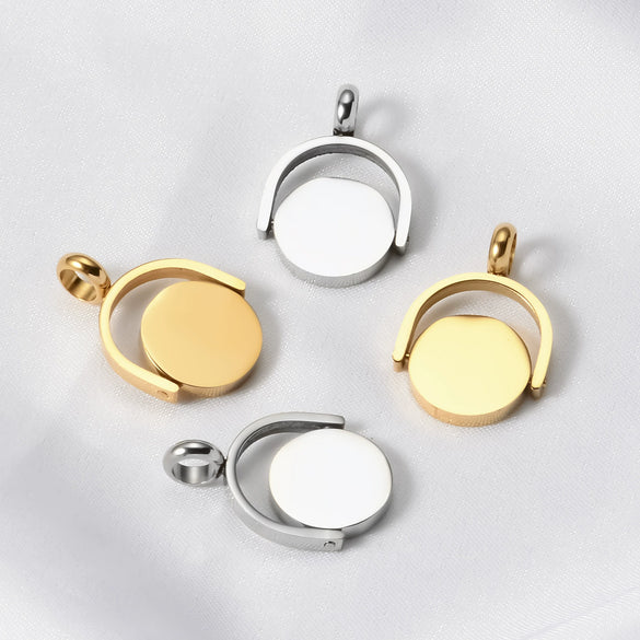 Wholesale Stainless Steel Round Rotatable Pendant And Earrings With Electroplating Treatment