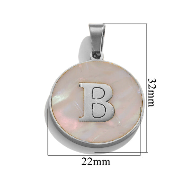 Wholesale Stainless Steel Round Shell Letter Pendant Jewelry Accessories Necklace Electroplated 18K Diy Handmade Fashion Style