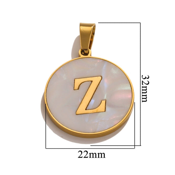Wholesale Stainless Steel Round Shell Letter Pendant Jewelry Accessories Necklace Electroplated 18K Diy Handmade Fashion Style
