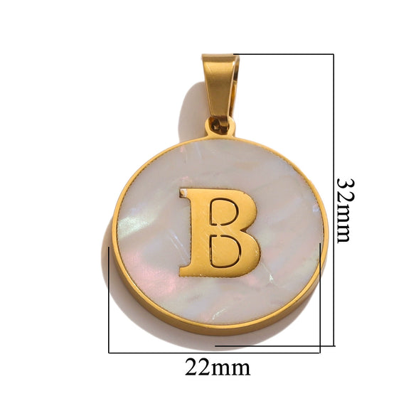 Wholesale Stainless Steel Round Shell Letter Pendant Jewelry Accessories Necklace Electroplated 18K Diy Handmade Fashion Style