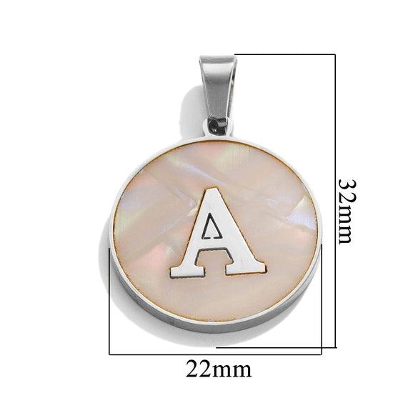 Wholesale Stainless Steel Round Shell Letter Pendant Jewelry Accessories Necklace Electroplated 18K Diy Handmade Fashion Style