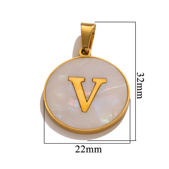 Wholesale Stainless Steel Round Shell Letter Pendant Jewelry Accessories Necklace Electroplated 18K Diy Handmade Fashion Style