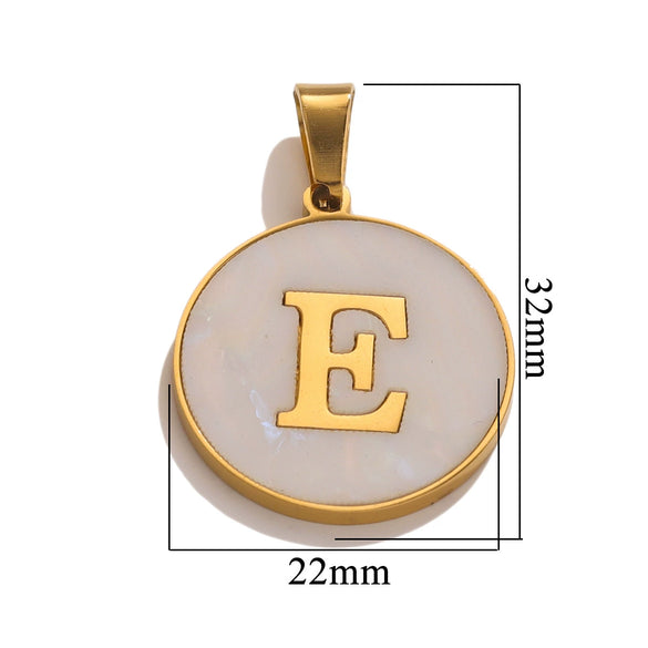 Wholesale Stainless Steel Round Shell Letter Pendant Jewelry Accessories Necklace Electroplated 18K Diy Handmade Fashion Style