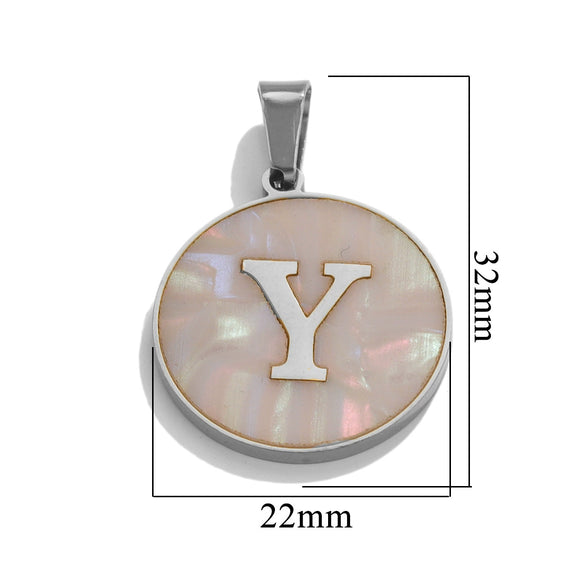 Wholesale Stainless Steel Round Shell Letter Pendant Jewelry Accessories Necklace Electroplated 18K Diy Handmade Fashion Style